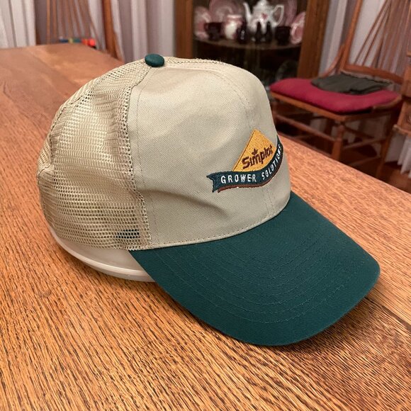Men's Simplot Grower Solutions Snapback Green/Tan Mesh Backed Trucker Hat Cap - Picture 4 of 10
